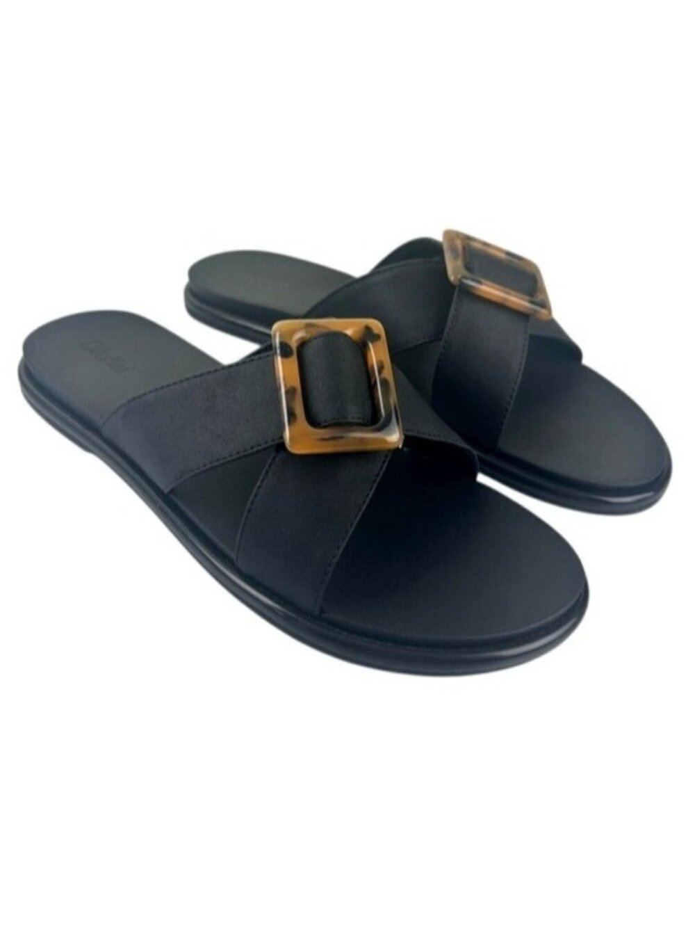 OluKai LA’I Black Slide Sandals with Tortoiseshell Buckle US W11 Beach Summer